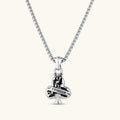 925 sterling silver club-suit pendant with black filigree inlay and TRICLUS banner, 40mm, on a box chain.