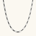 Oxidized 925 sterling silver necklace with alternating Byzantine knot links and elongated rectangular links, 550mm.